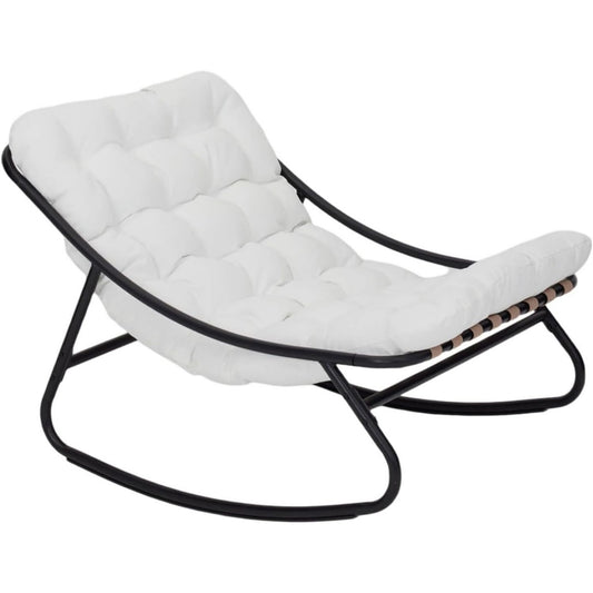 Sedia Rebecca Mobili Poltrona a Dondolo Grande, Sedia Relax da Esterno, Grigio Bi