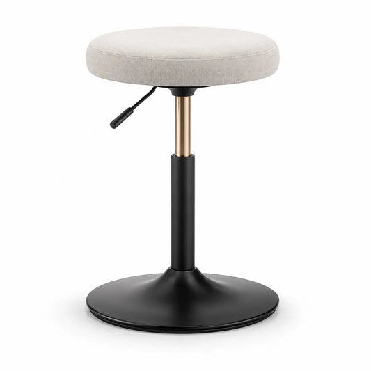 Sgabello da bar regolabile rotondo in poliestere beige con base in acciaio nero Ø 41 x 48-63 cm