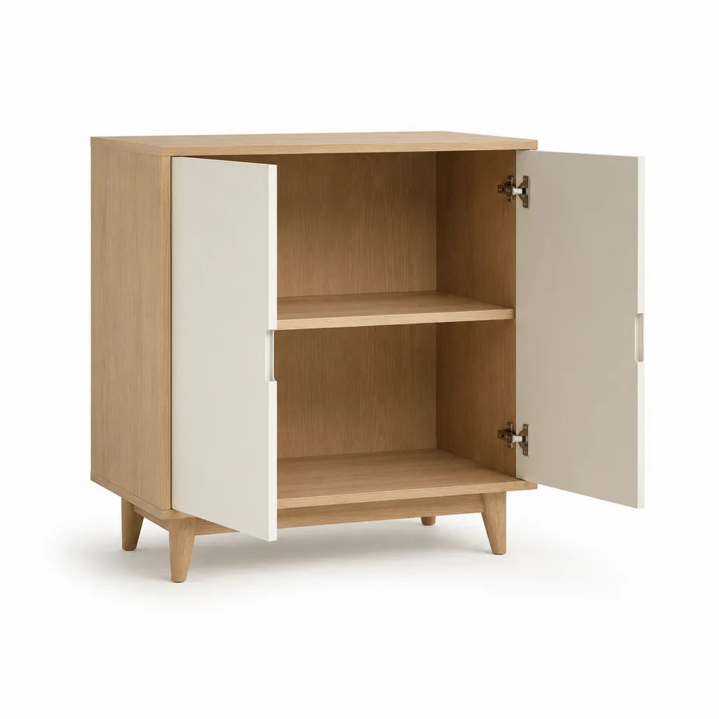 Credenza 2 ante in MDF rettangolare rovere e bianco 80 x 40 x 100 cm