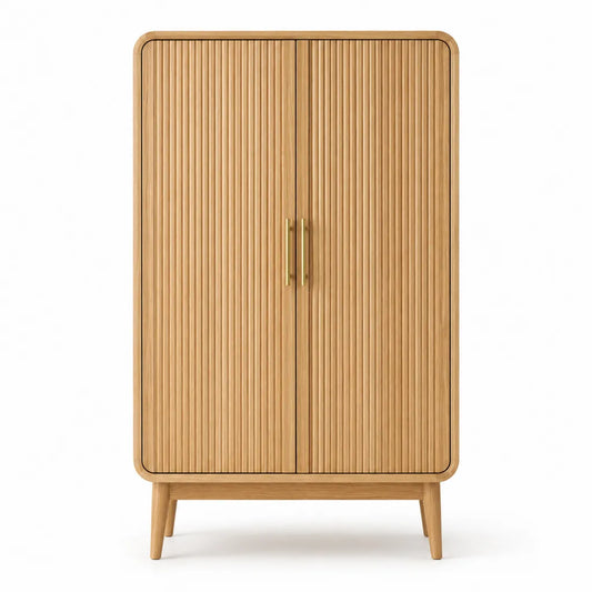 Credenza alta a 2 ante in MDF impiallacciato rovere rettangolare naturale 90 x 45 x 180 cm