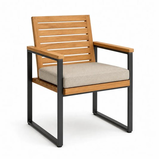 Poltrona da giardino con braccioli 65 x 65 x 88 cm in legno massello di acacia acciaio e poliestere beige
