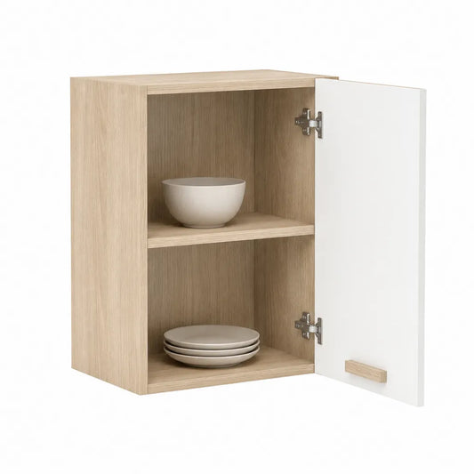 Pensile da cucina a 1 anta con 2 ripiani in pannello truciolare 40 x 32 x 72 cm rovere chiaro e bianco
