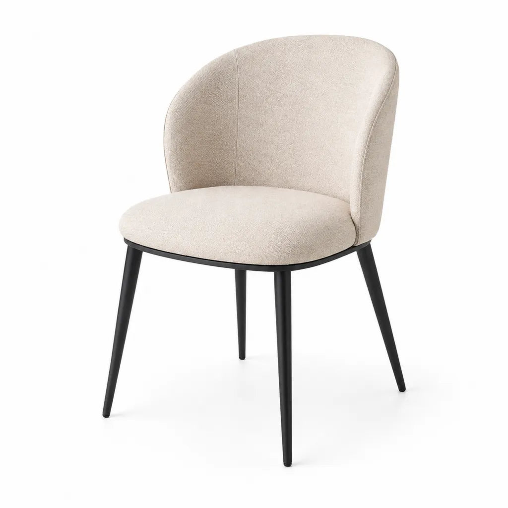 Sedia da pranzo imbottita con schienale avvolgente in poliestere beige e gambe in acciaio nero 58 x 60 x 80 cm