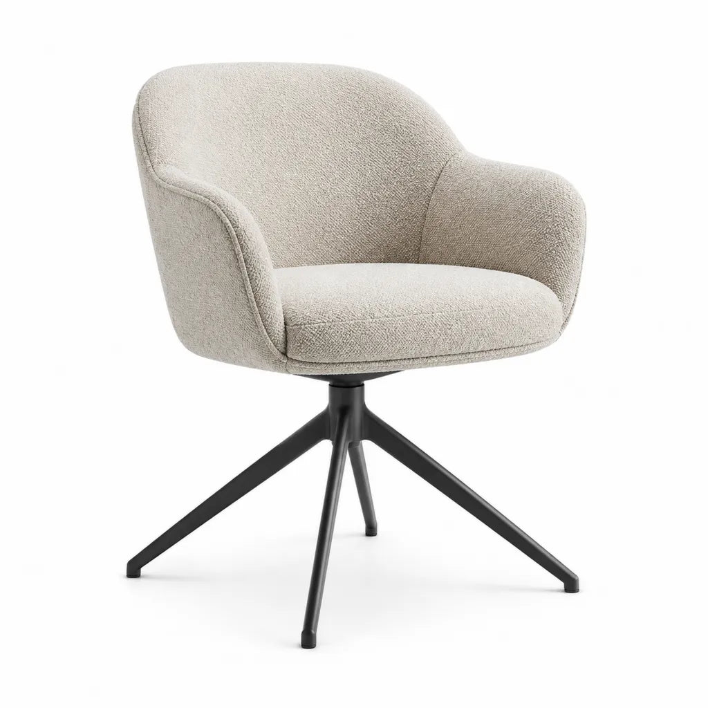 Sedia da pranzo girevole con braccioli arrotondati in poliestere boucle beige 62 x 60 x 82 cm