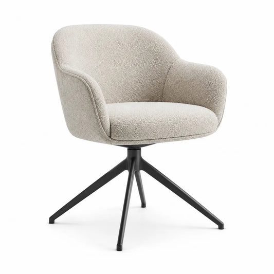 Sedia da pranzo girevole con braccioli arrotondati in poliestere boucle beige 62 x 60 x 82 cm
