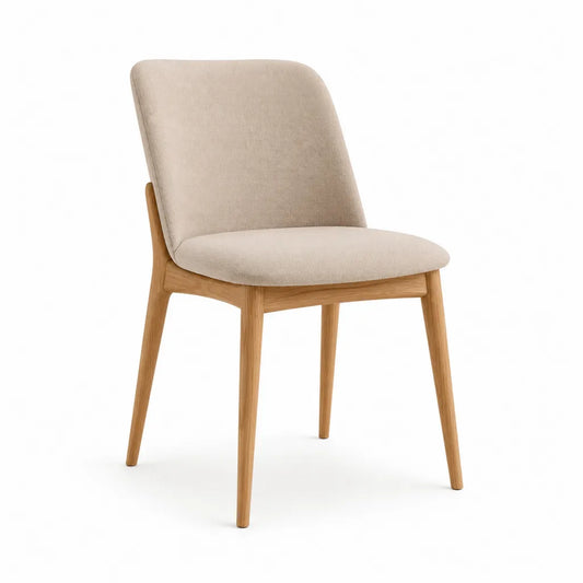 Sedia da pranzo imbottita in poliestere beige con struttura in rovere 48 x 56 x 82 cm