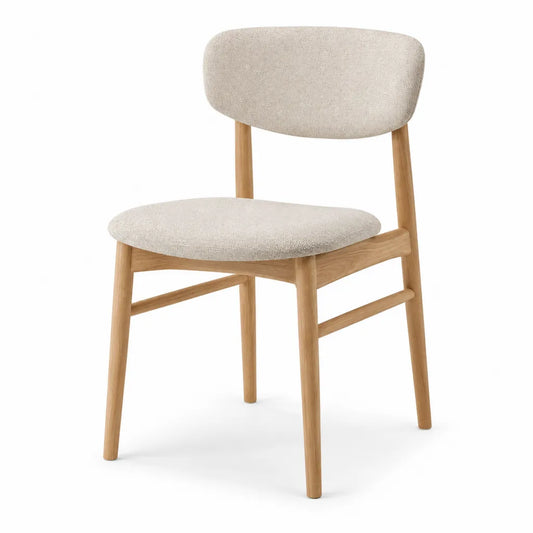 Sedia da pranzo imbottita in rovere massello e poliestere beige naturale 50 x 55 x 78 cm
