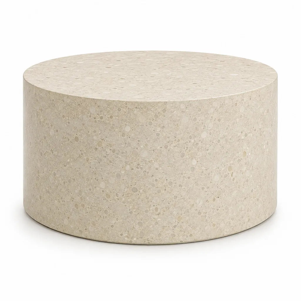 Tavolino da caffe rotondo in terrazzo beige diametro 80 cm altezza 35 cm