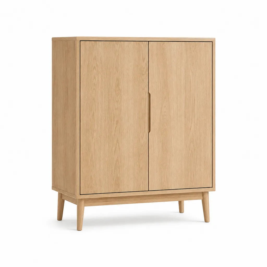 Credenza alta 2 ante in MDF impiallacciato rovere rettangolare naturale 90 x 40 x 140 cm
