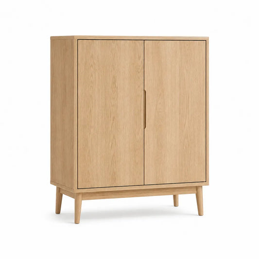 Credenza alta 2 ante in MDF impiallacciato rovere rettangolare naturale 90 x 40 x 140 cm