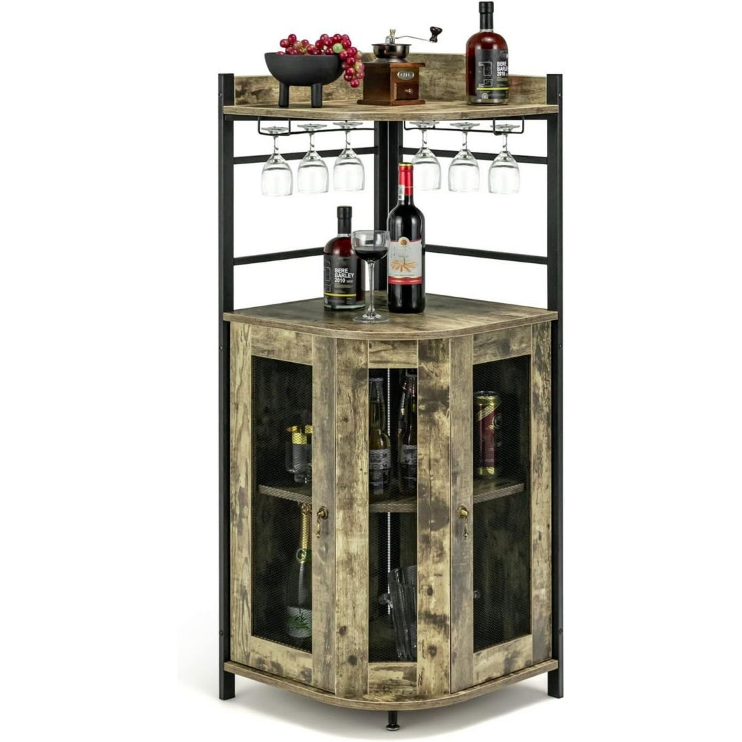 Letto Mobile Bar Angolare, Mobiletto Multiuso con Porta Bicchieri, 2 Port