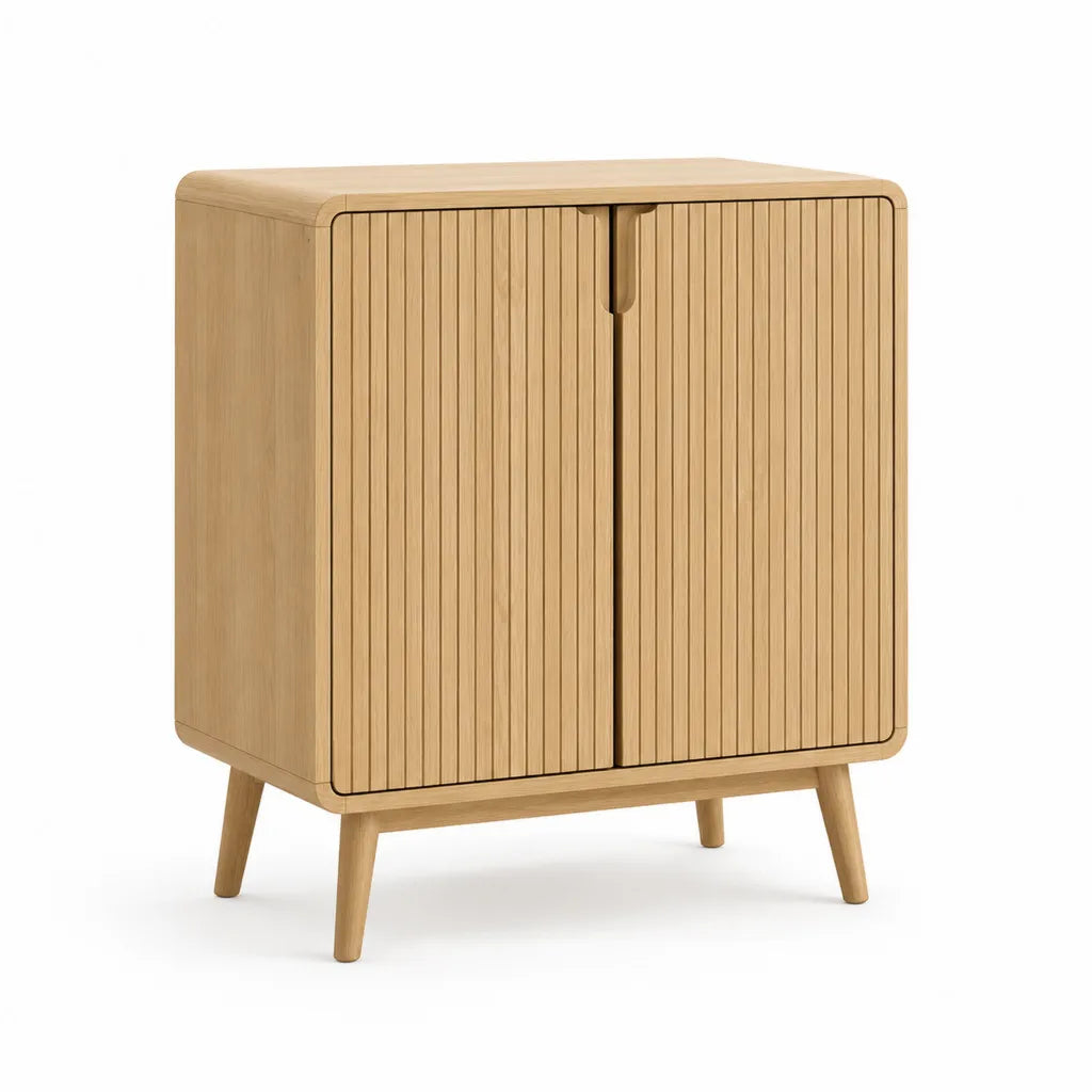 Credenza 2 ante in MDF impiallacciato rovere rettangolare naturale 80 x 40 x 90 cm